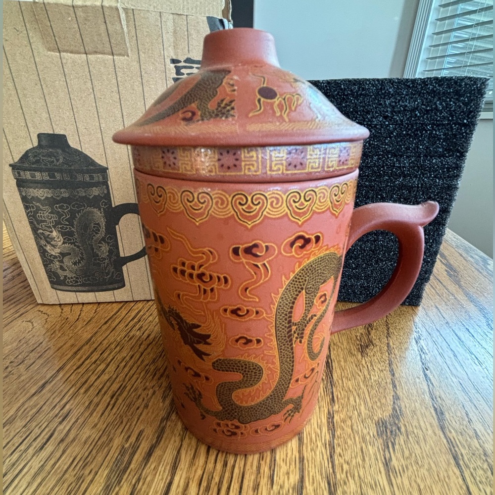 Dragon Motif Terracotta Tea Mug